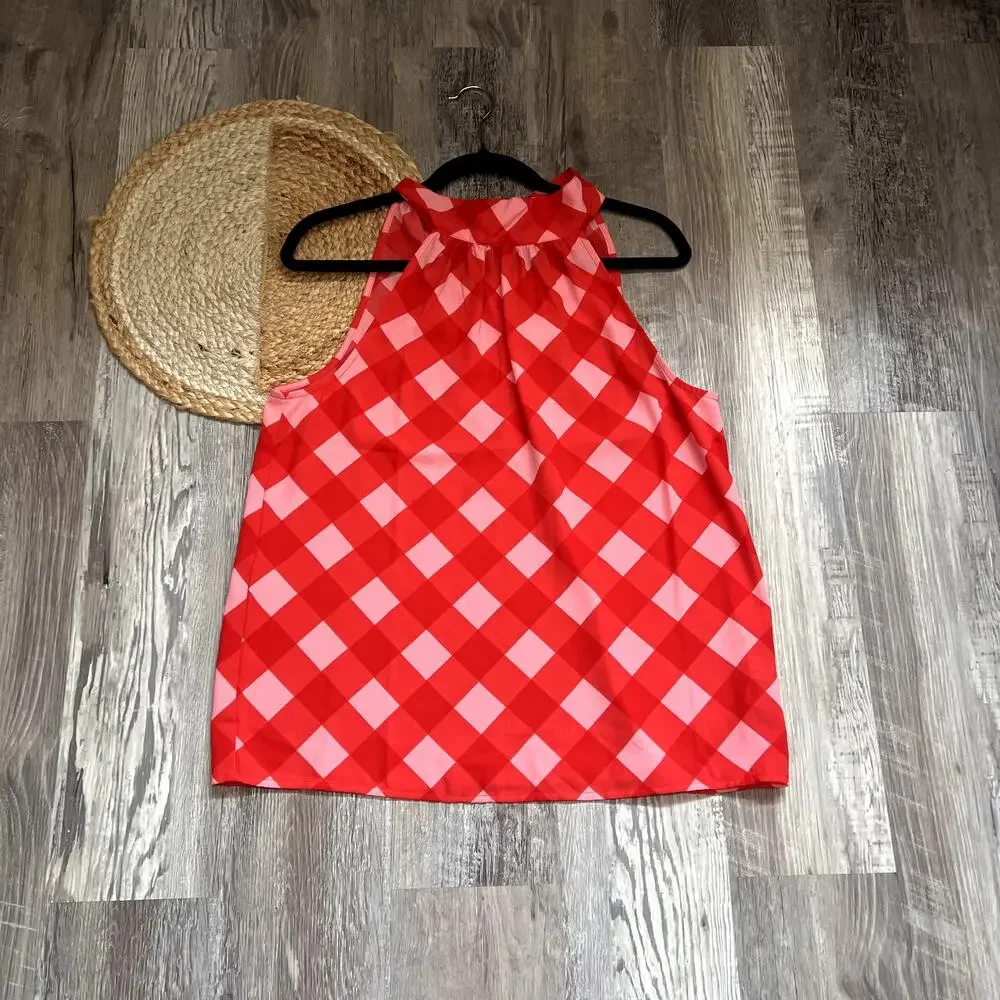 J. CREW Gingham Tie-Neck Womens Tank NWT